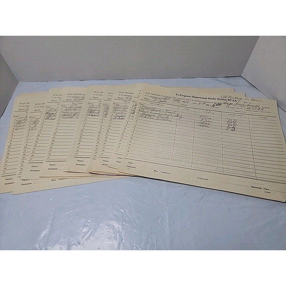 1940 WFAA Radio Program Forms Lot Of 17 Dallas TX Western Cowboy Songs Ephemera